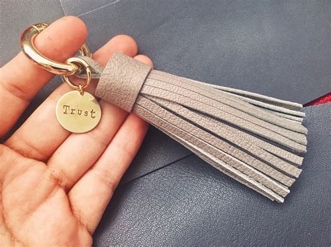 Personalized keychain Leather bagcharm Tassel Keychain name | Etsy