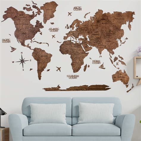 Amazon.co.jp: Wood World Map Wall Art. Large Wall Decor - World Travel ...