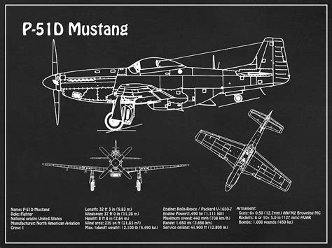 P-51D Mustang - Airplane Blueprint. Drawing Plans Outline for North ...