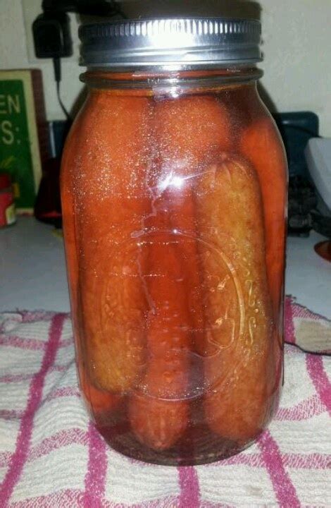 Pickled sausage! Way cheaper than in the store. One is over a dollar ...