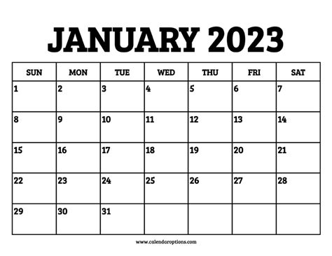 January 2023 Calendar Printable – Calendar Options