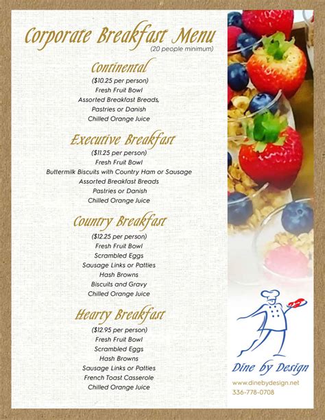 Corporate Catering Menu, Winston-Salem, NC | Dine by Design Catering