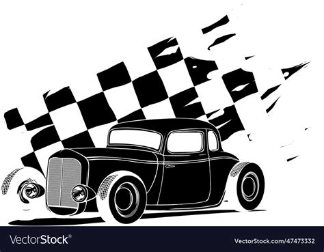 Black silhouette of hot rod car with race flag Vector Image