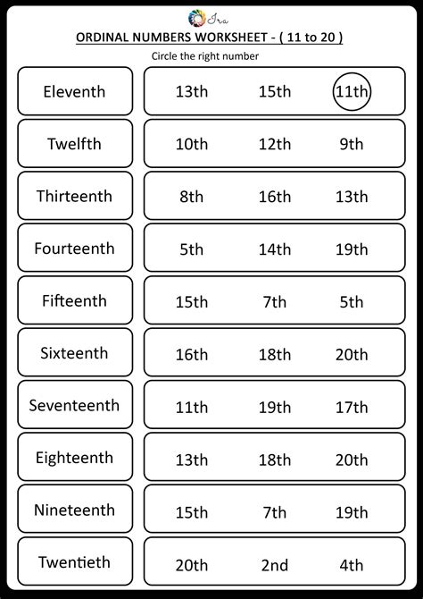 Ordinal Numbers To 20 Worksheet | Lazuema