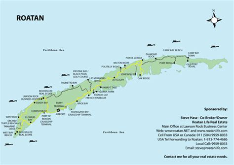 Maps of Roatan Island in the Western Caribbean Area