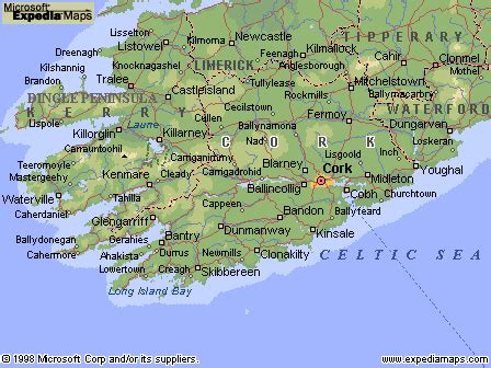 Cork County Map Area - Map of Ireland City Regional Political