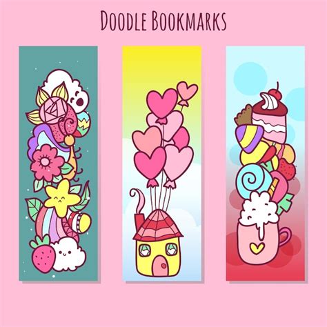 Premium Vector | Kawaii style hand drawn doodle bookmarks