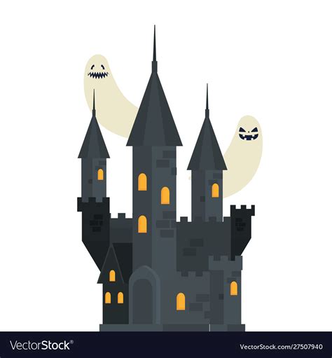 Halloween haunted castle with ghosts Royalty Free Vector