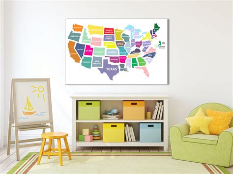 USA Map Wall Art Colorful USA Map Canvas USA Map Canvas - Etsy