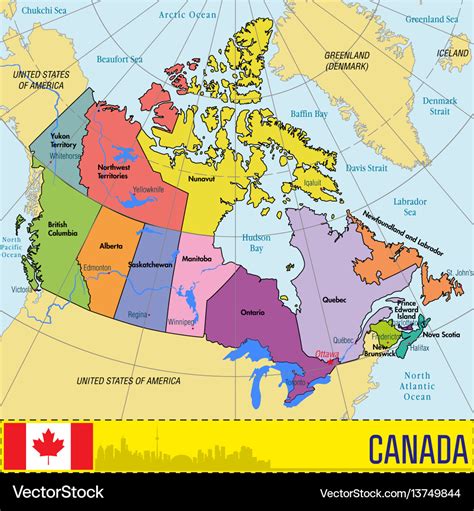 Canada map with regions and their capitals Vector Image