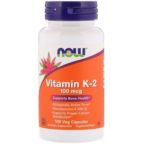 Витамин К2 100 мкг | Менахинон | MK-4 | Vitamin K-2 | Now Foods, 100 капс