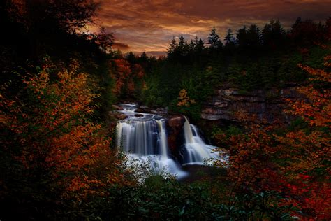 Autumn Foliage Waterfall Sunset | Waterfalls| Free Nature Pictures by ...