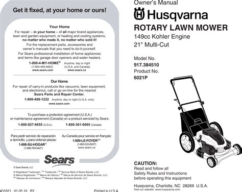 Husqvarna 917 38451 Users Manual OM, 6021P, 2010 01, LAWN MOWERS