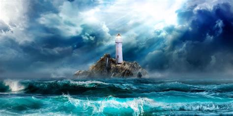 Lighthouse Under Ocean Storm With Sun Breaking Through the - Etsy