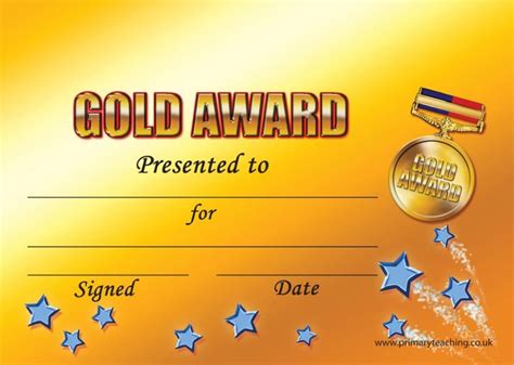 Customised Gold Award Certificate A Pupil Rewards Within Star Award ...