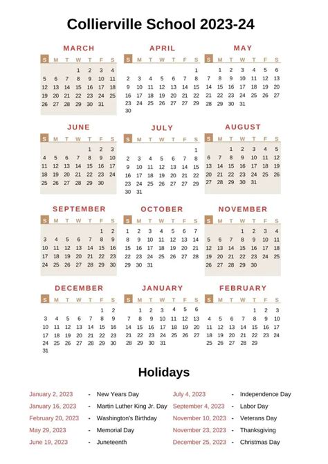 Collierville Schools Calendar 2023-24 With Holidays