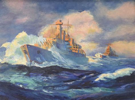 Original WW2 Battleship Painting