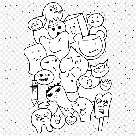 Gambar Seni Doodle Yang Lucu, Imut, Seni Doodle, Hitam Dan Putih PNG ...