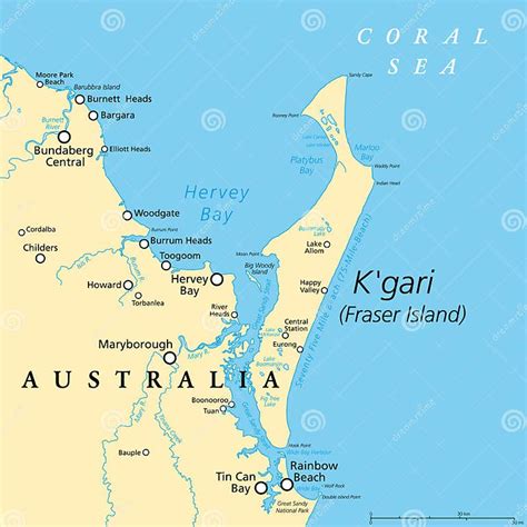 Kgari, Formerly Fraser Island, Political Map, Worlds Largest Sand ...