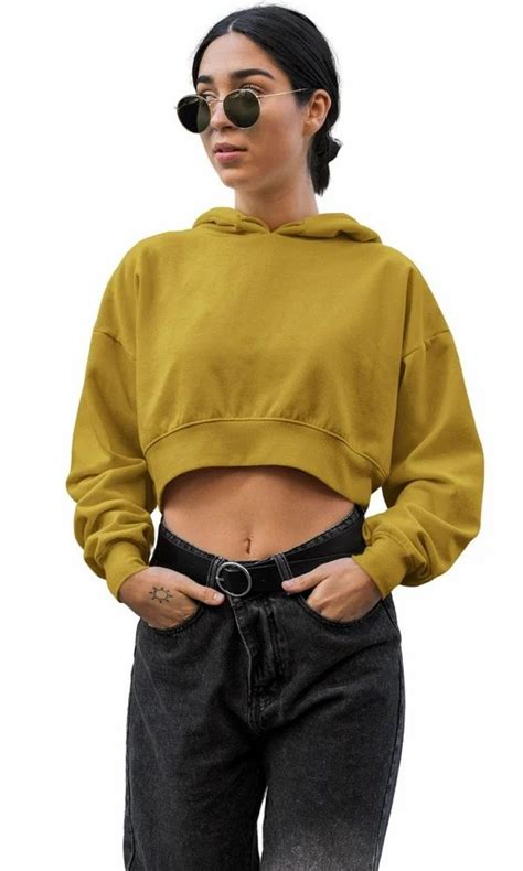 Full Sleeve Yellow Women Cotton Crop Top Hoodies, Size: Large at Rs 450 ...