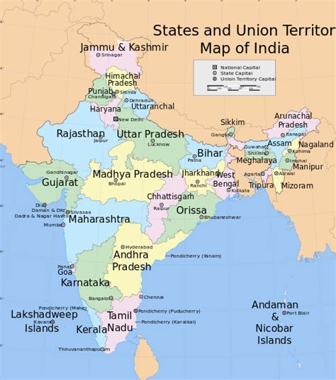 List of Indian States, Union Territories and Capitals In India