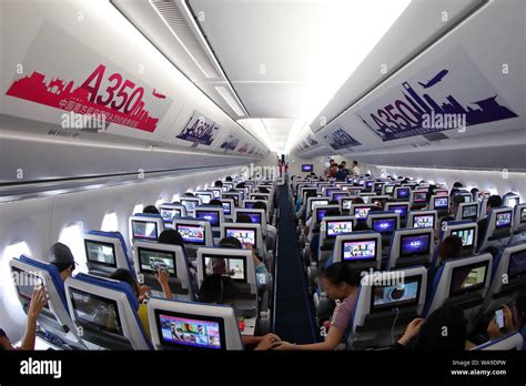 Interior view of the economy class for the first Airbus A350-900 jet ...