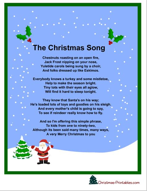 Free Printable Christmas Carols and Songs Lyrics