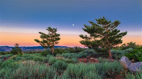 High Desert Landscape at Sunset Looking East With A Full Moon Rising ...