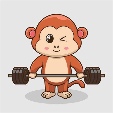 Cute mascot, Cute Monkey lifting Barbell. Gym Workout mascot logo, cute ...