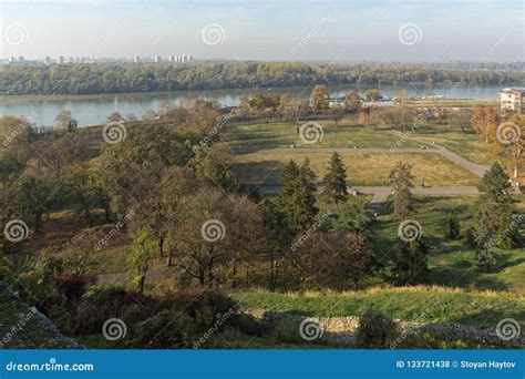 Panoramic Sunset View of Belgrade Fortress, Kalemegdan Park, Sava and ...