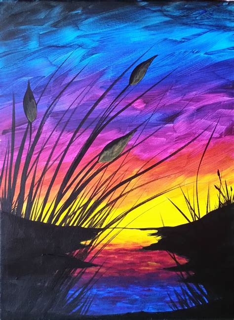 Sunset and Cattails Reboot Step by Step Acrylic Painting on Canvas for ...