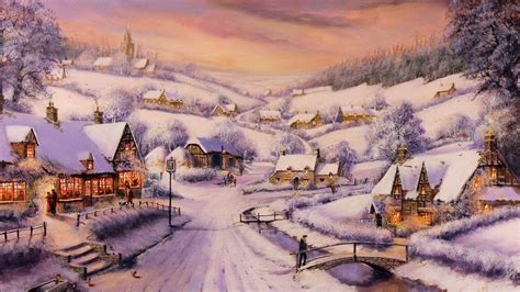 Winter Village Painting