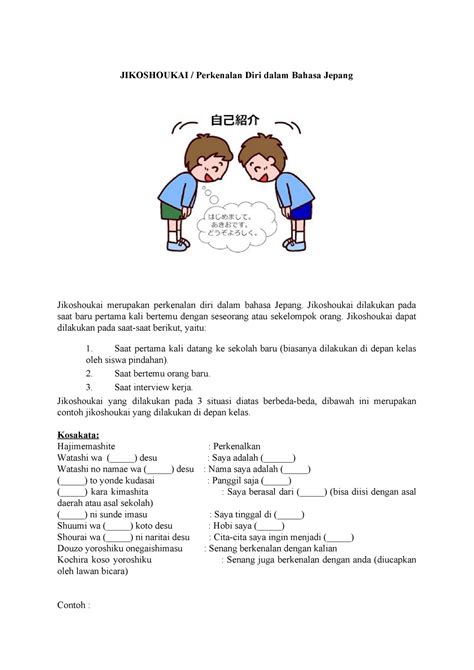 Materi 3 - JIKOSHOUKAI / Perkenalan Diri dalam Bahasa Jepang 自己紹介 ...