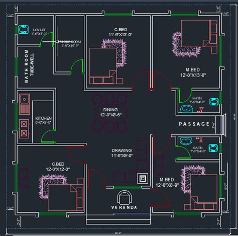 40 x 40 Village House Plans with Pdf and AutoCAD Files - First Floor ...