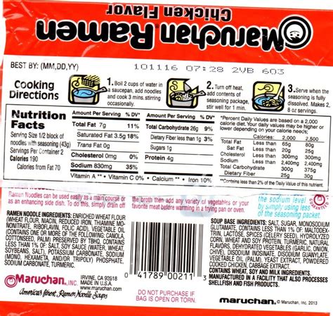 ramen noodles nutrition label