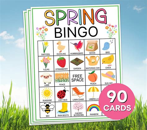 90 Spring Bingo Cards Printable Game, Spring Bingo Kids Classroom ...