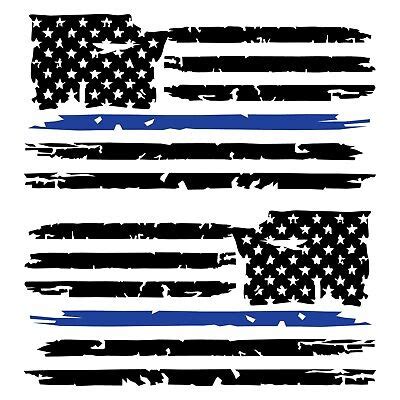 Set of 2 Black Thin Blue Line Distressed Tattered American Flag Decal ...