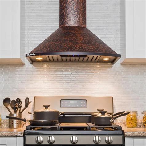 AKDY 30-in Convertible Vine Embossed Copper Wall-Mounted Range Hood in ...