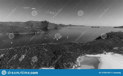 Panoramic Aerial View of Whitehaven Beach in Whitsunday Islands ...