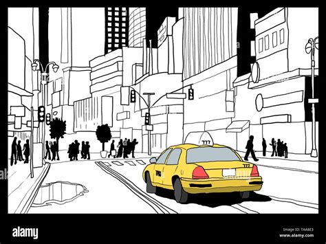 New York City taxi cab - Times Square illustration Stock Vector Image ...