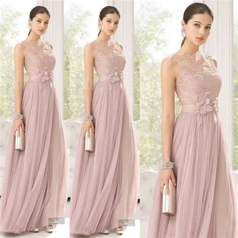 Bridesmaids Dresses Blush Color Tulle Lace Hand Made Flowers Long Maid ...