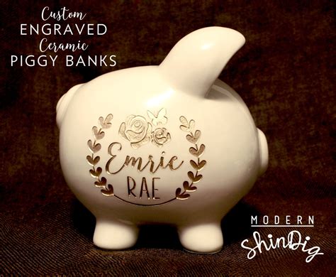 Piggy Bank with Free Custom Engraved Design Large Ceramic