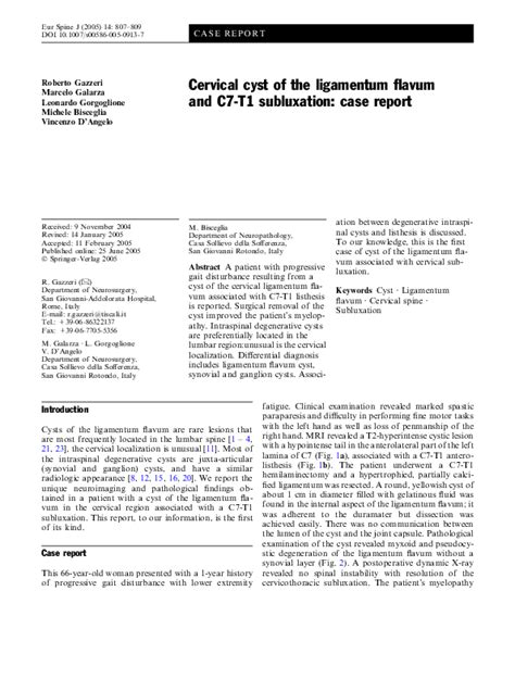 (PDF) Cervical cyst of the ligamentum flavum and C7-T1 subluxation ...