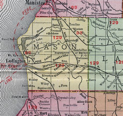 Mason County, Michigan, 1911, Map, Rand McNally, Ludington, Scottville ...