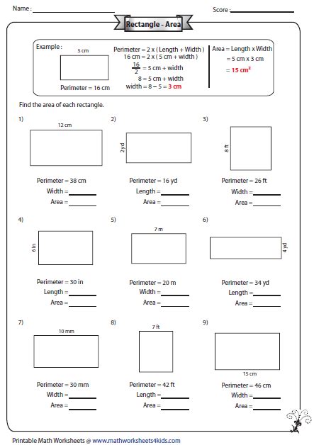 Area Of Rectangle Worksheets