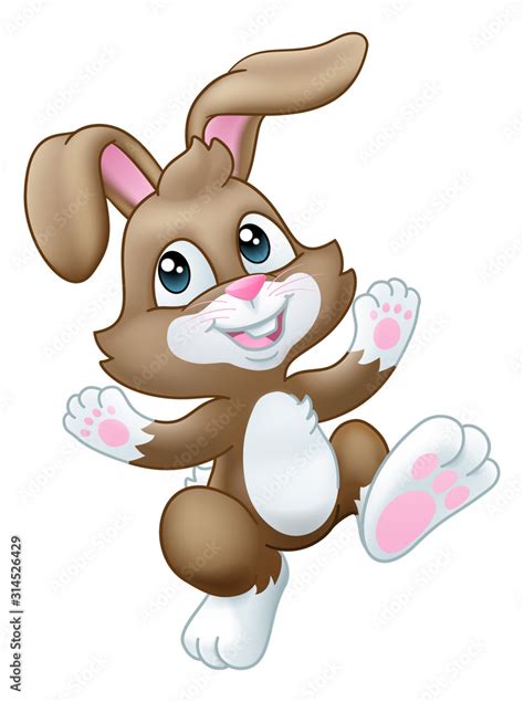 The Easter bunny rabbit cartoon character waving and dancing or hopping ...