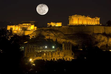 Acropolis Of Athens At Night With Full Moon Photograph by Ilin Wu