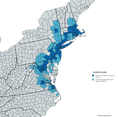 Mapping BosWash | Of the 50 largest MSA/CSA regions in the US, those ...