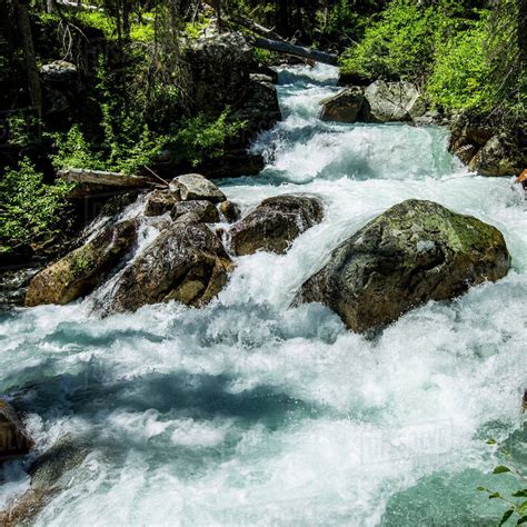 River rapids flowing at rocks - Stock Photo - Dissolve