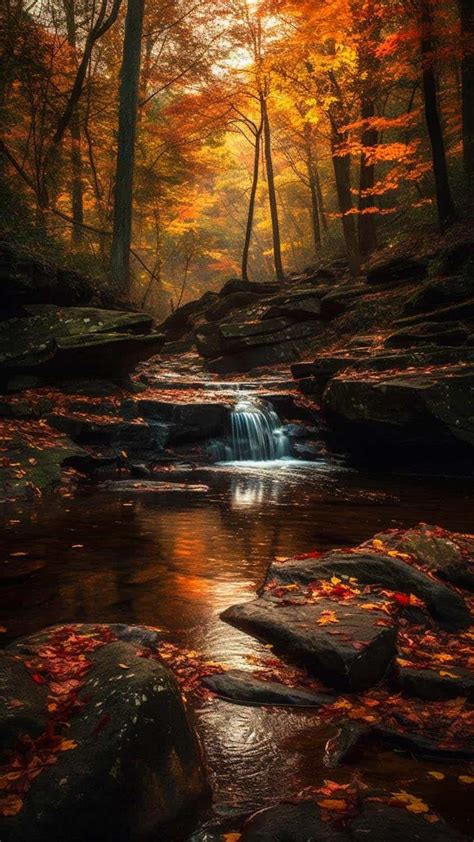 Autumn Rocks Waterfall iPhone 15 Wallpaper